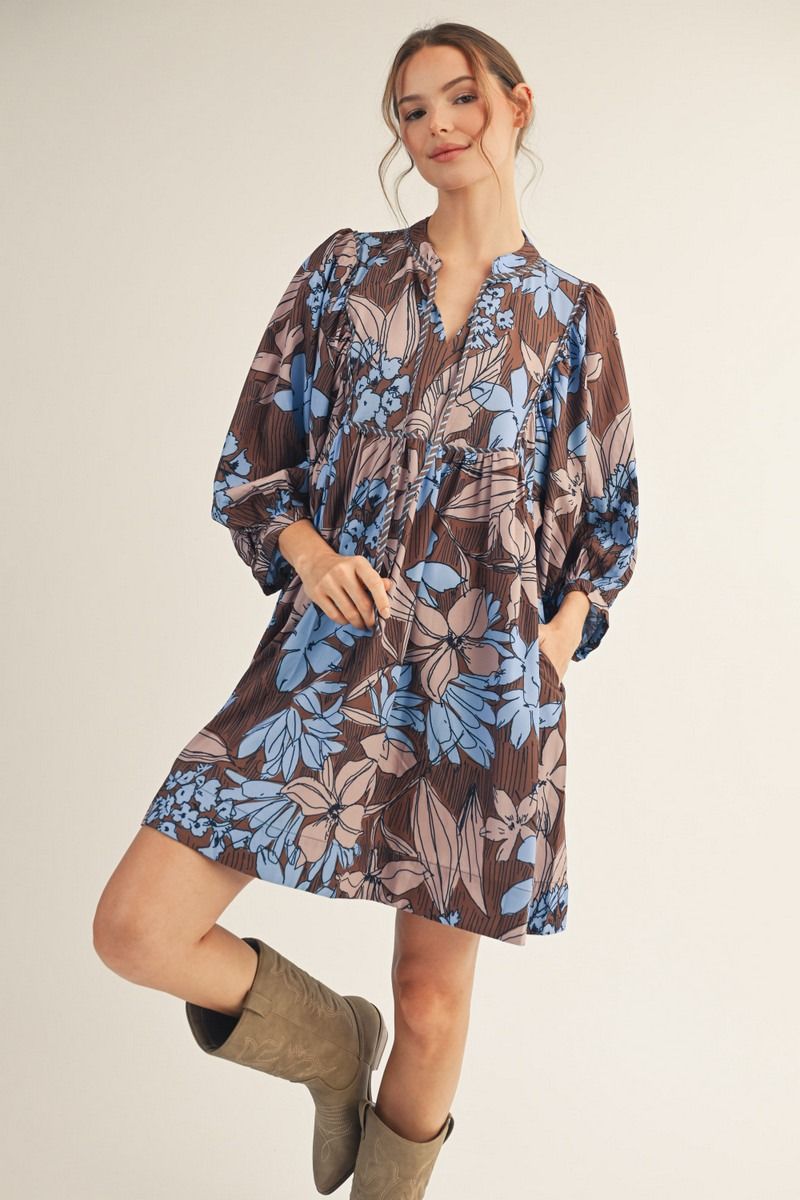 Blue/Brown Floral Dress