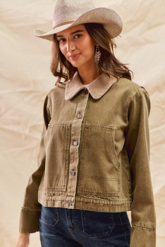 Olive/Brown Twill Denim Jacket