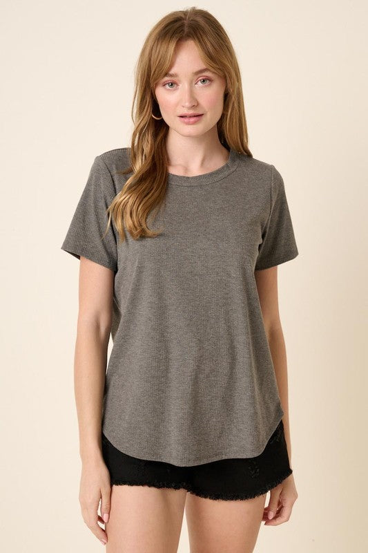Ribbed Round Neck Tee - 3 Colors