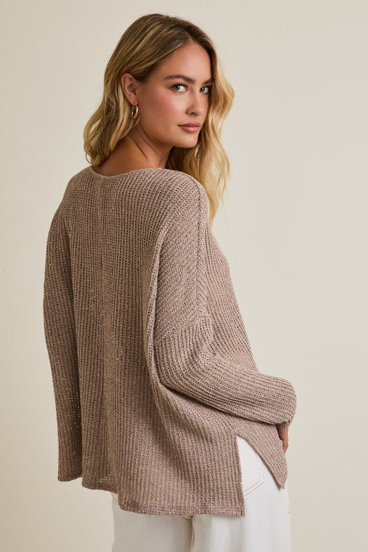 Oatmeal Side Slit Sweater Top