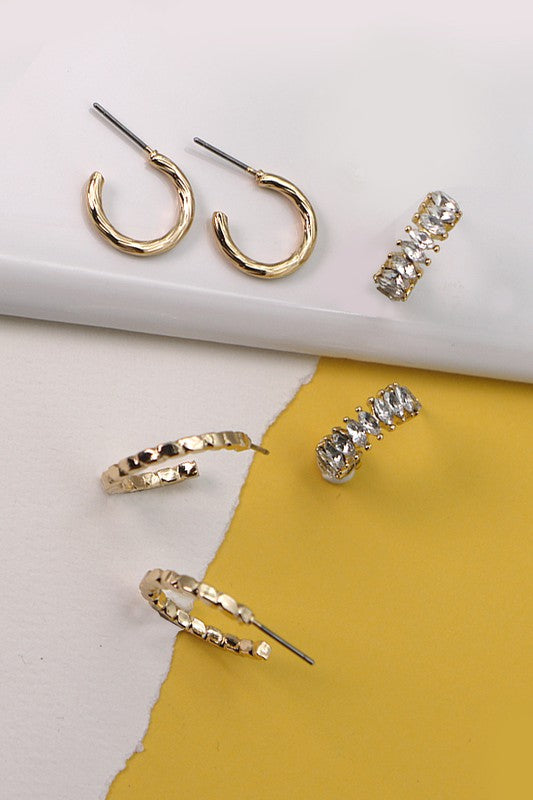 Marquise Etched Mini Hoop Trio