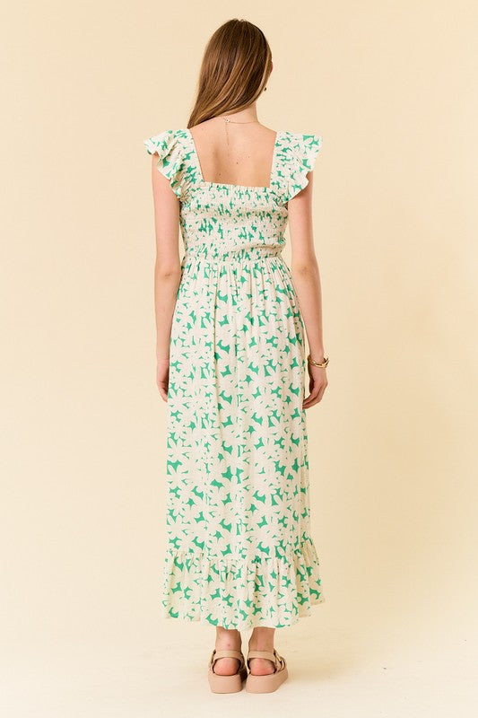 Green Smocked Floral Dress- Arrives 4.19