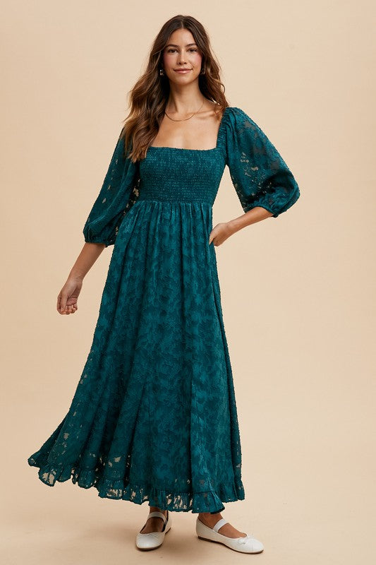 Hunter Green Floral Holiday Dress