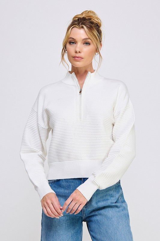 Off-White/Soft Grey Quarter Zip