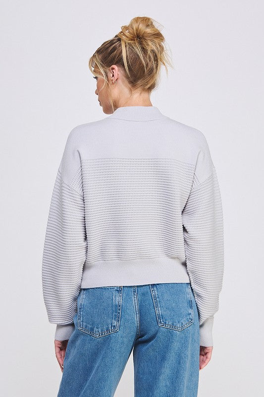 Off-White/Soft Grey Quarter Zip