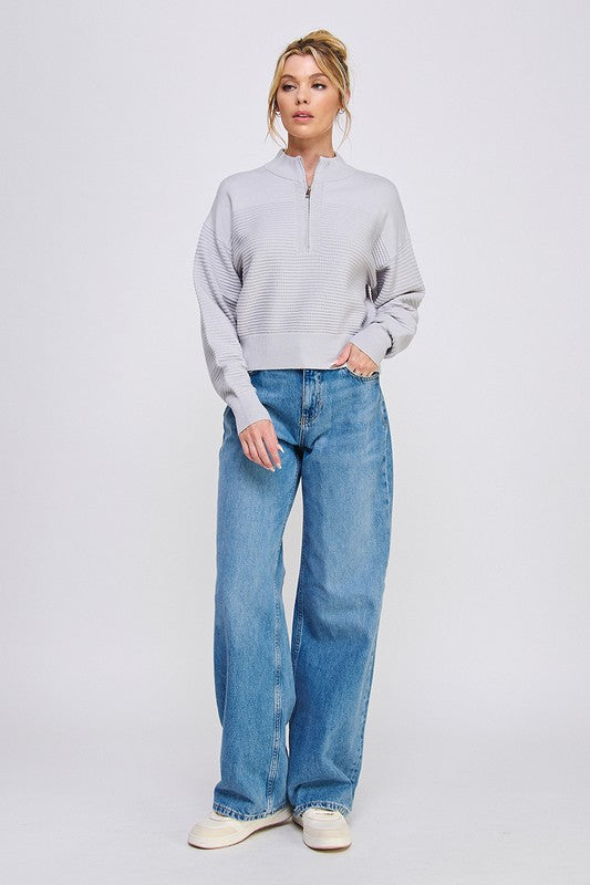 Off-White/Soft Grey Quarter Zip