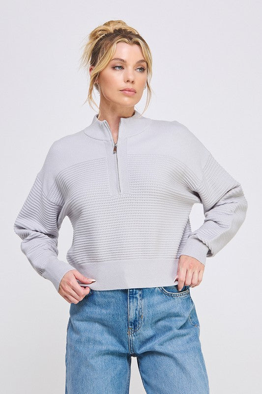 Off-White/Soft Grey Quarter Zip
