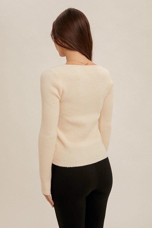 Cream Ribbon Square Neck