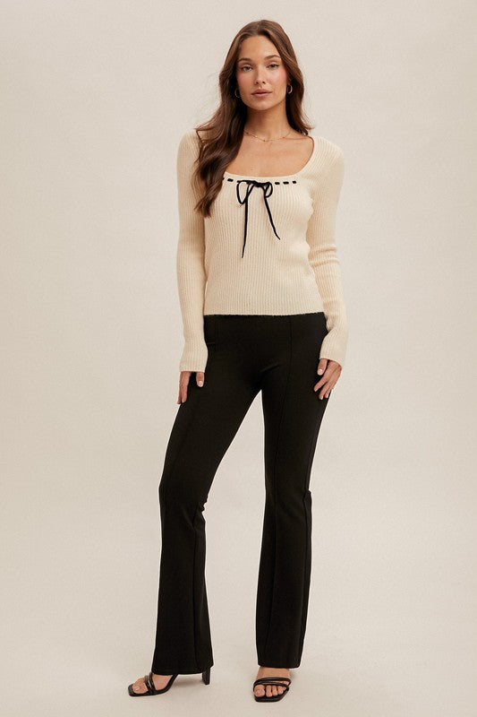 Cream Ribbon Square Neck