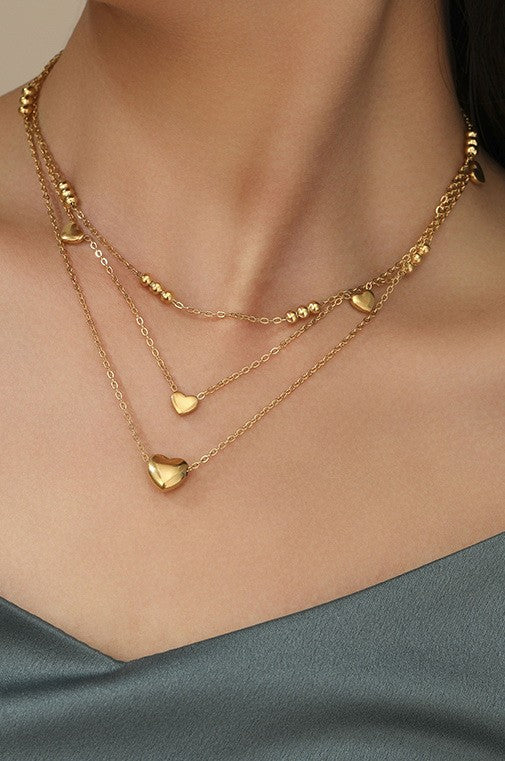 Triple Heart Layered Necklace