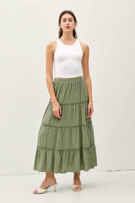 Spruce Tiered Maxi Skirt