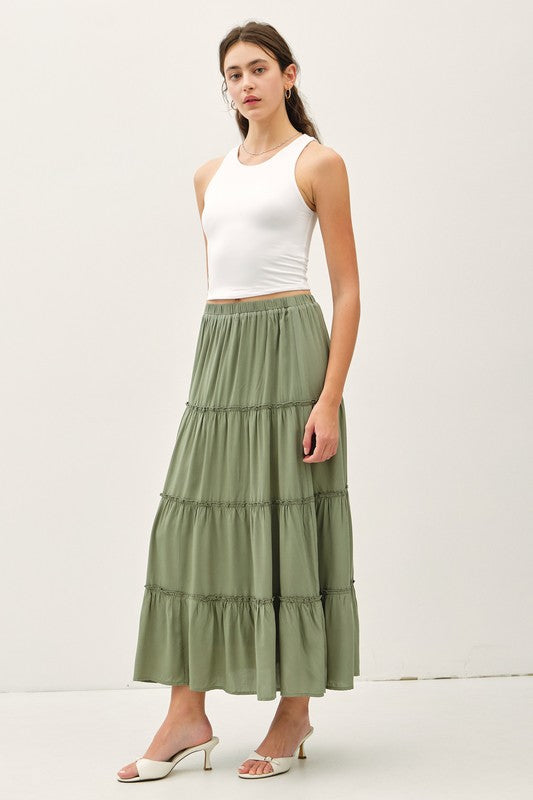 Spruce Tiered Maxi Skirt