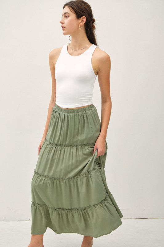 Spruce Tiered Maxi Skirt