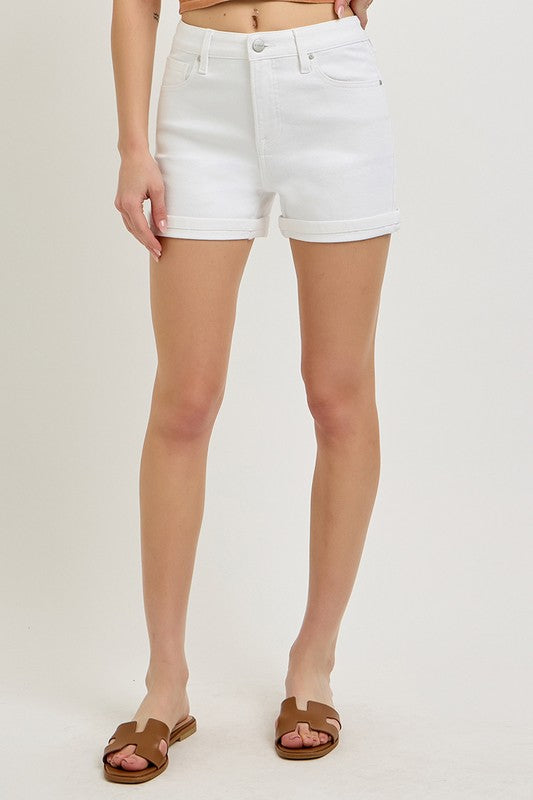 White Cuffed Risen Shorts
