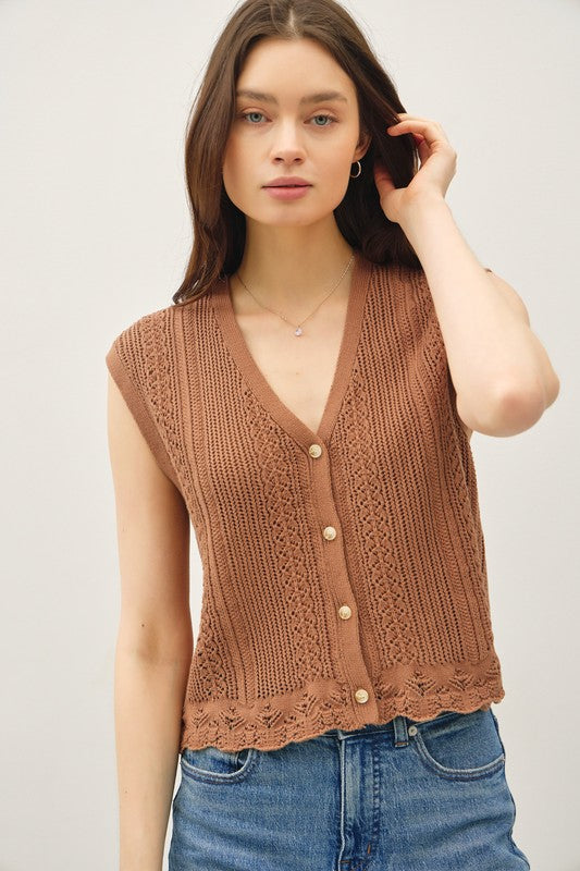 Crochet Knit Tank Clay/Taupe