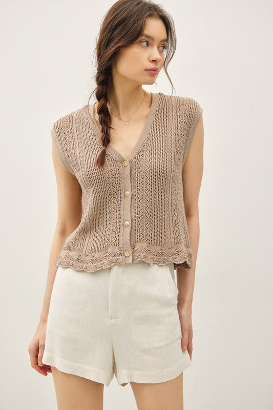 Crochet Knit Tank Clay/Taupe