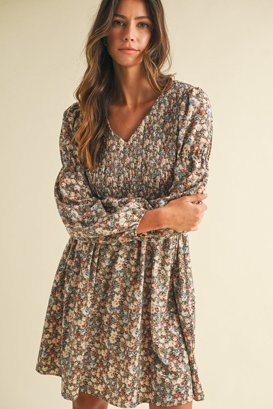 Vintage Floral Smocked Dress
