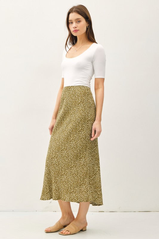 Olive Floral Midi Skirt