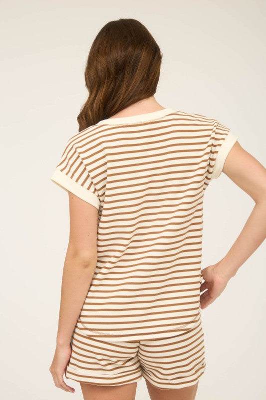 Sand Short Sleeve Stripe Henley