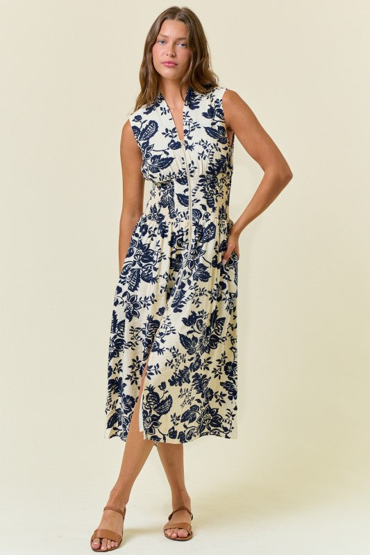 Navy Paisley Print Dress