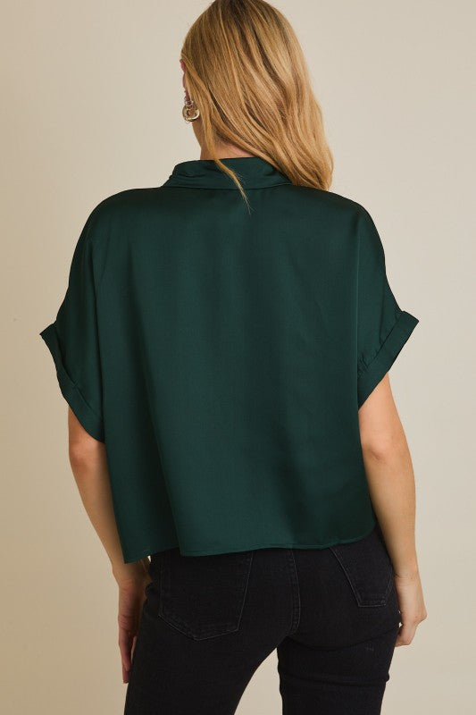 Camel/Hunter Green Satin Top