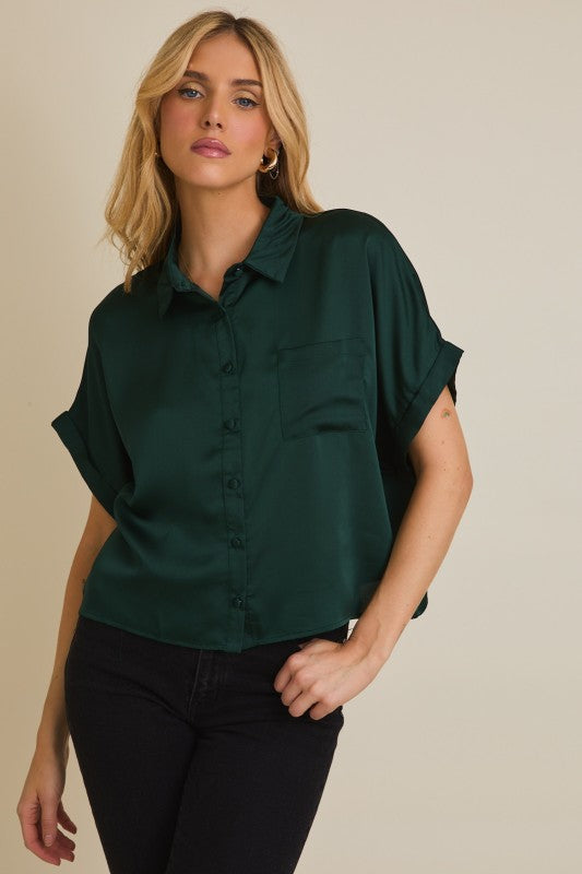 Camel/Hunter Green Satin Top