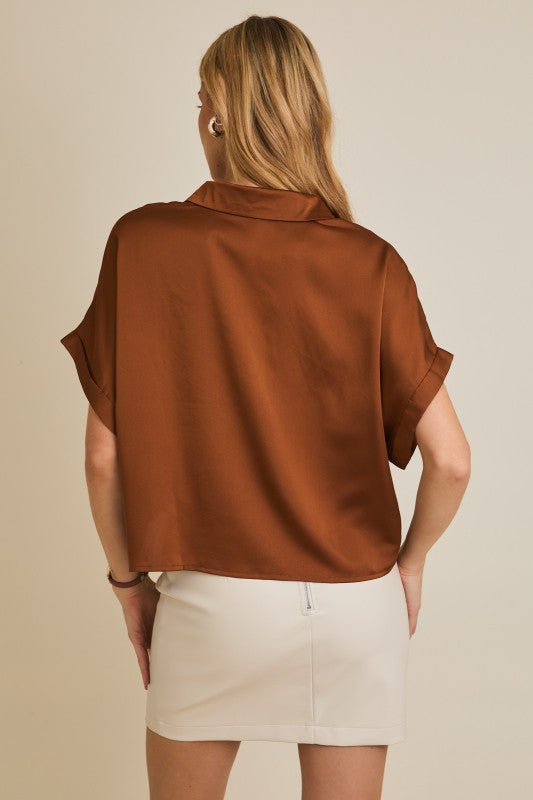Camel/Hunter Green Satin Top