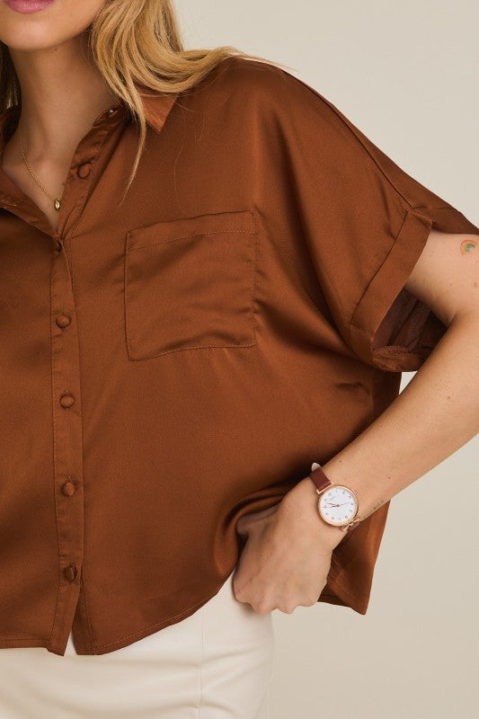 Camel/Hunter Green Satin Top
