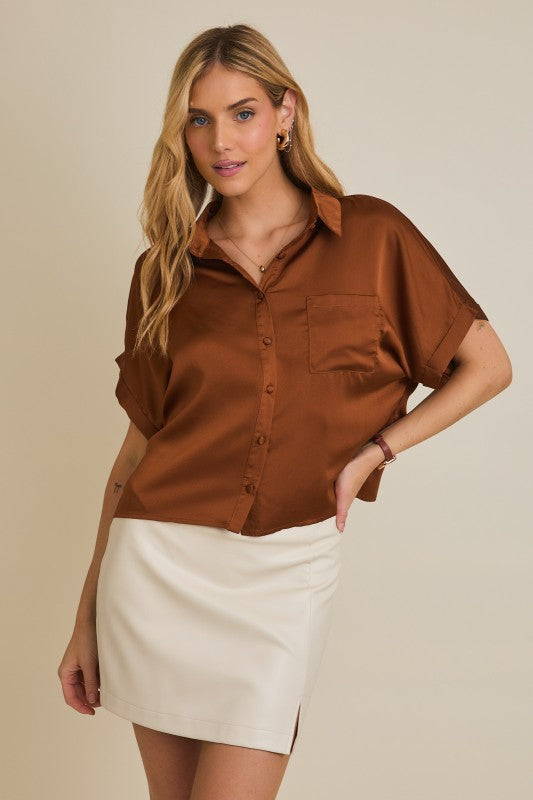 Camel/Hunter Green Satin Top