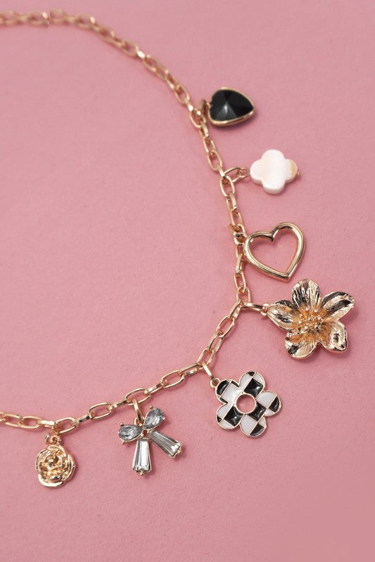 Bow Checkered Charm Necklace