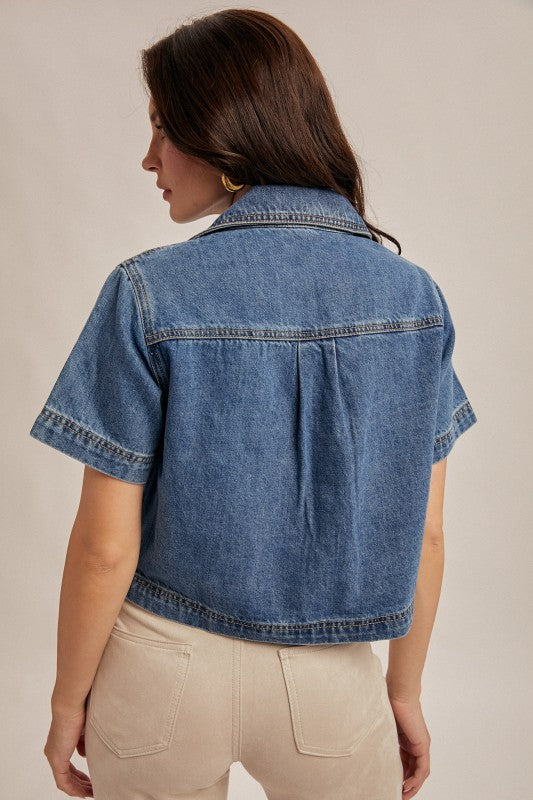 Boxy Denim V-Neck Top