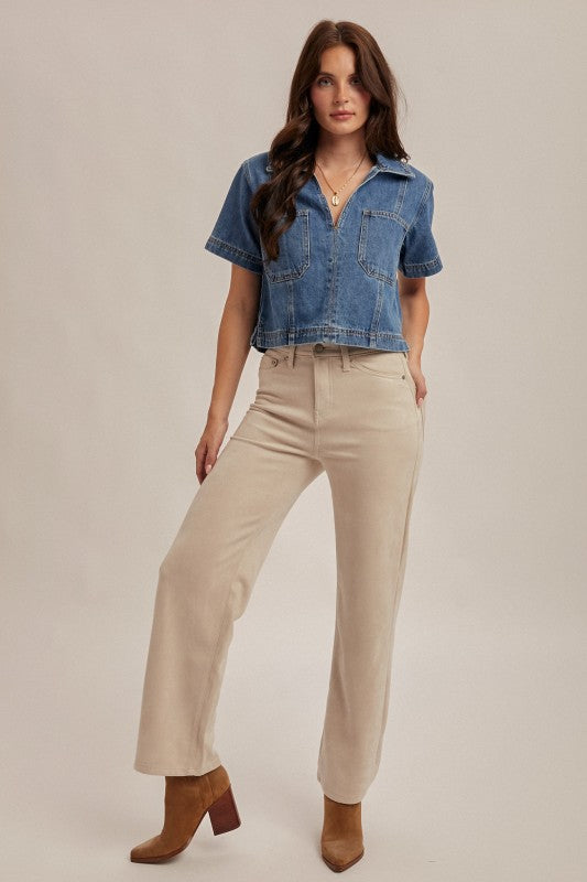 Boxy Denim V-Neck Top