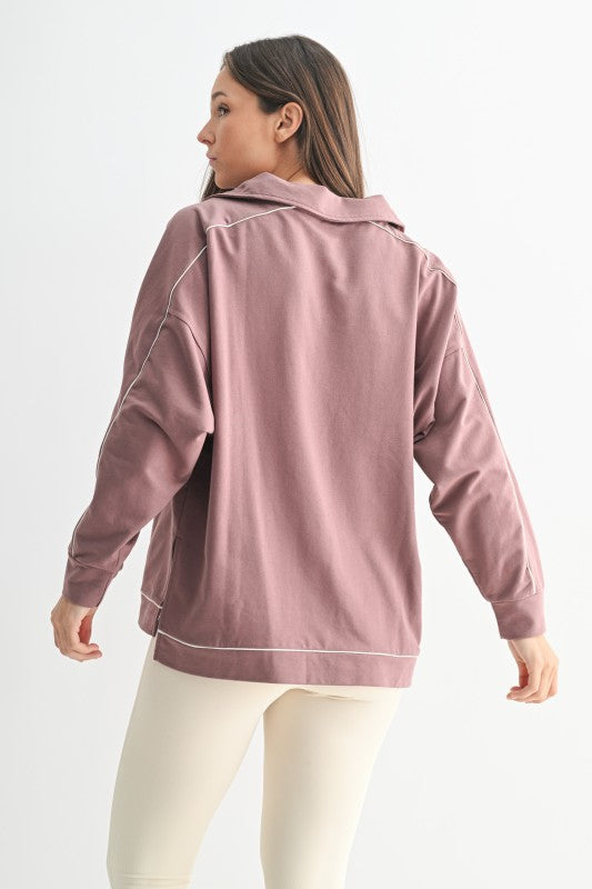 Rose Taupe Collared Pullover