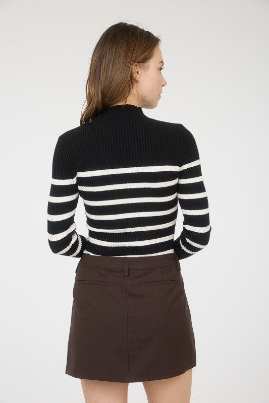 Black/Ivory Striped Mock Neck