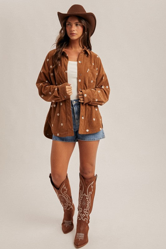Brown Floral Corduroy Shirt