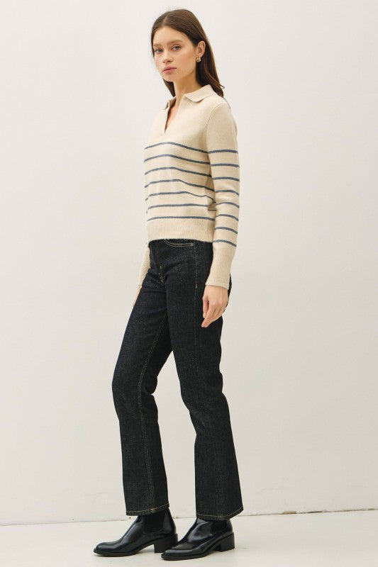 Blue Striped Collared Pullover