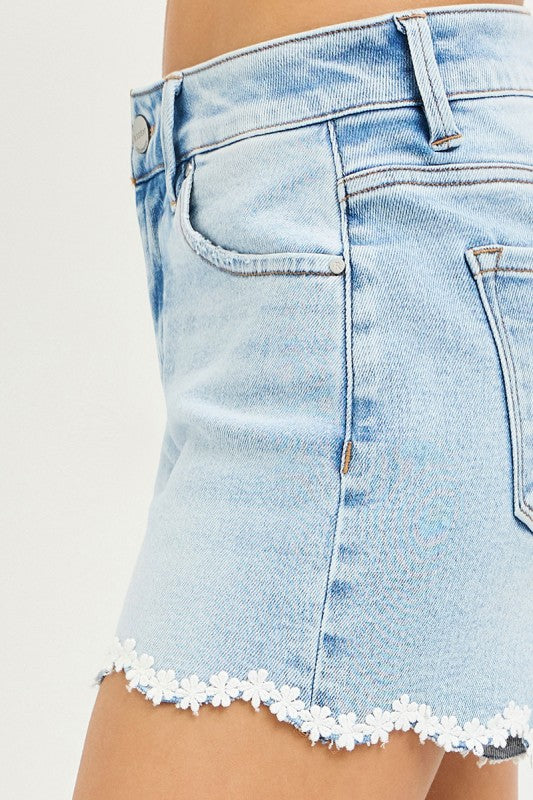 Mid Rise Lace Hem Shorts