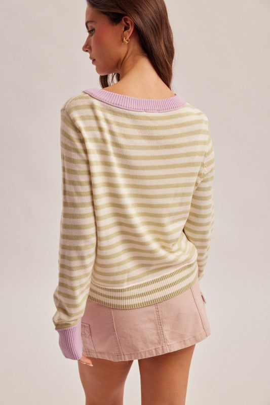 Pistachio Color Block Cardi
