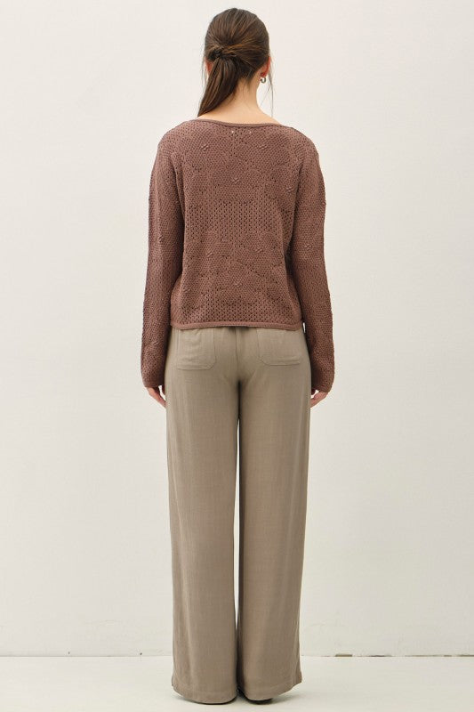 Cocoa Floral Crochet Sweater Top