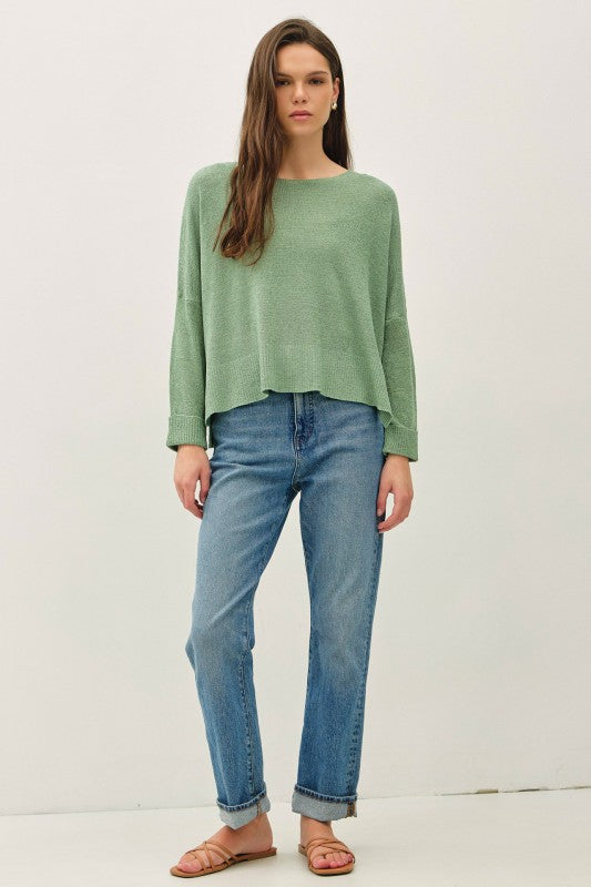 Jade Boat Neck Boxy Sweater Top