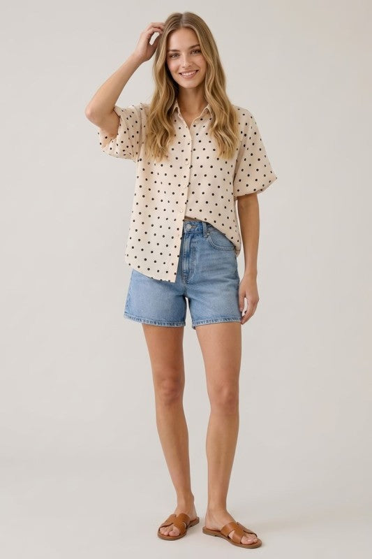 Cream Polka Dot Puff Sleeve