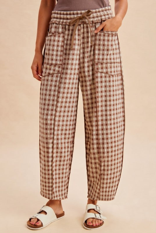 Black/Mocha Gingham Barrel Pants
