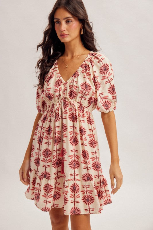 Floral V-Neck Puff Dress
