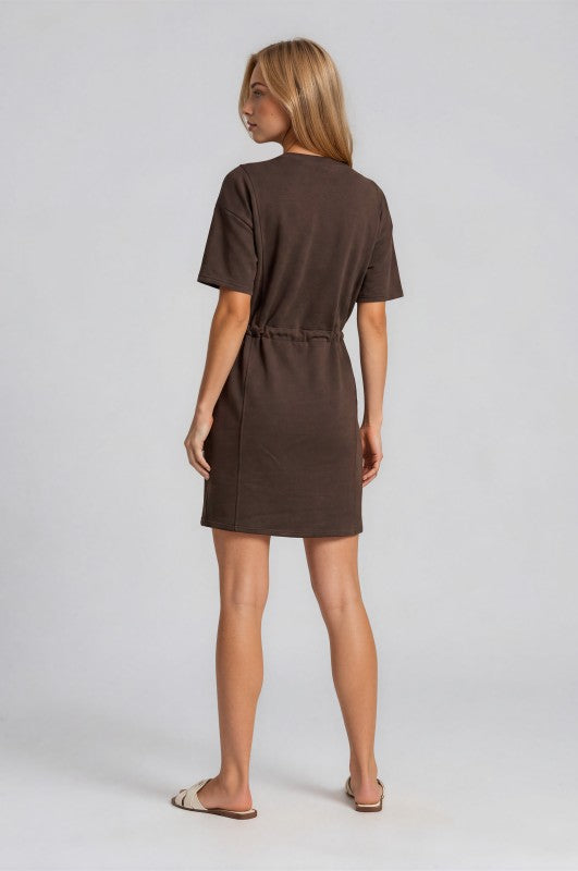 Brown Waist Tie Mini Dress