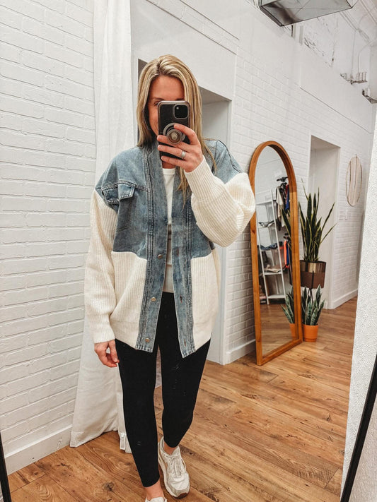 Ivory Mixed Media Denim Jacket