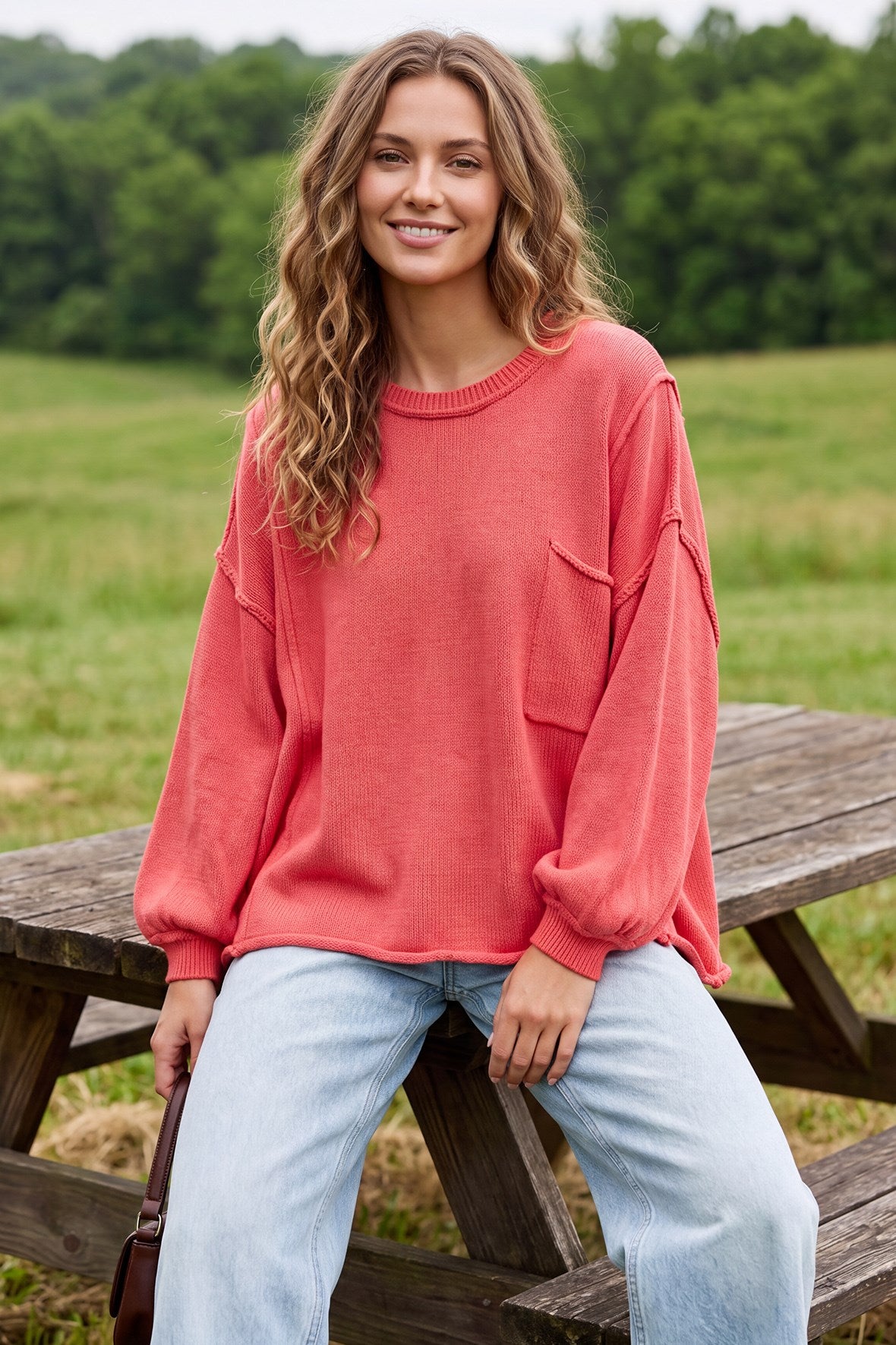 Red Coral Pocket Sweater