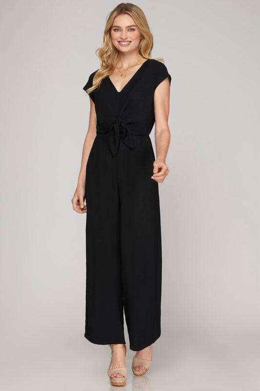 Black Front Tie Jumpsuit