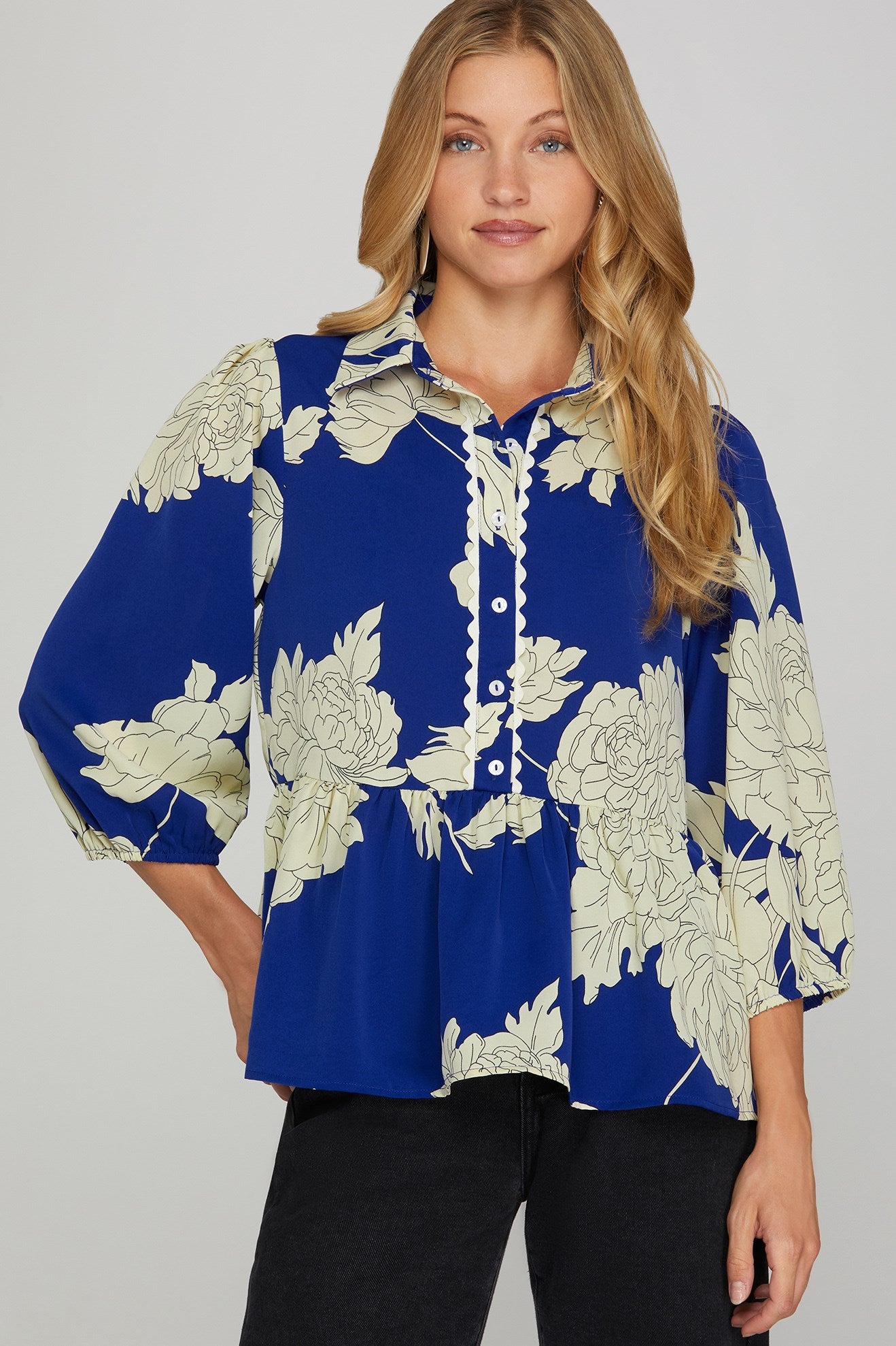 Royal Blue Floral Peplum