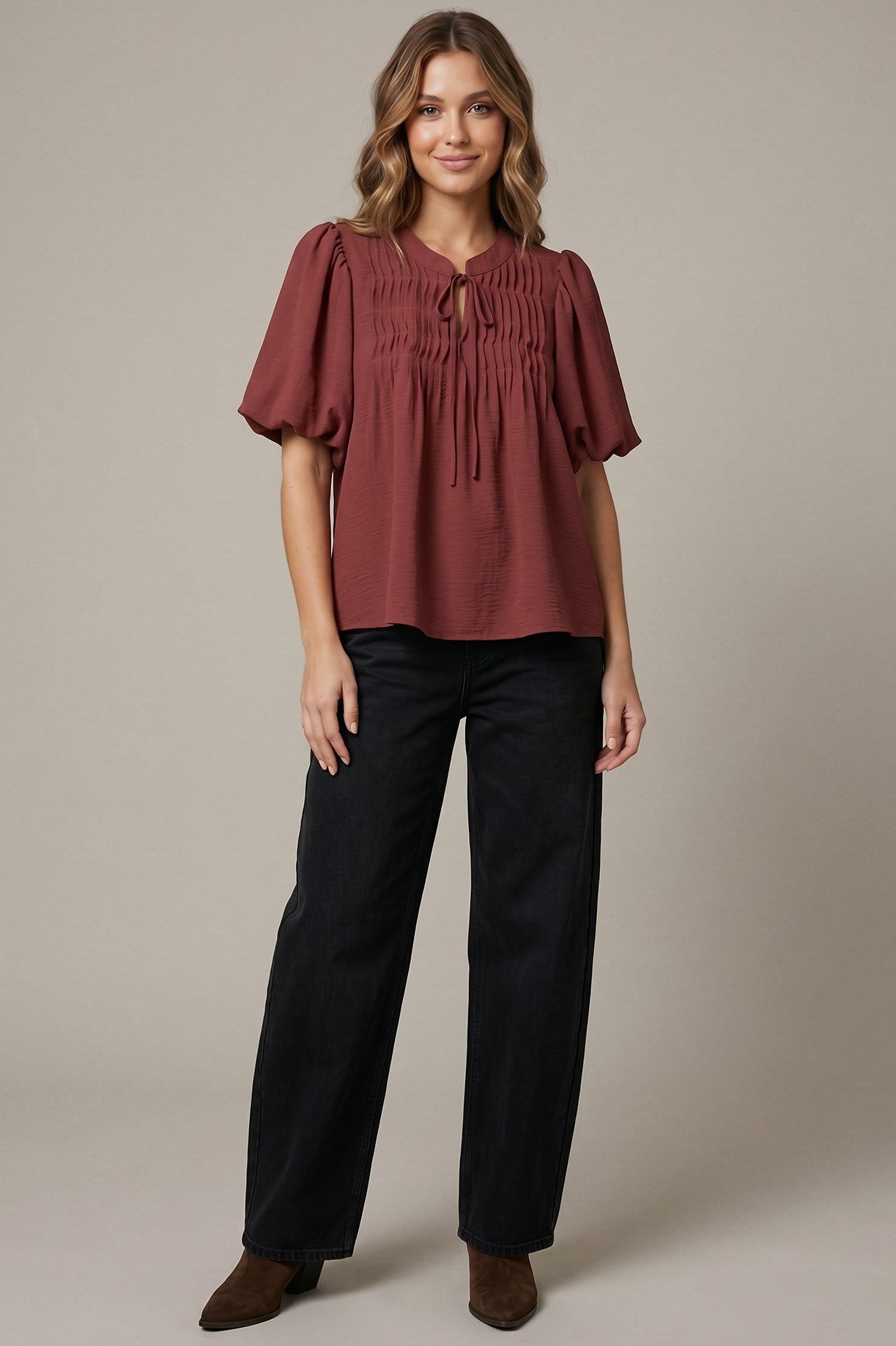 Dusty Mauve Pintuck Top
