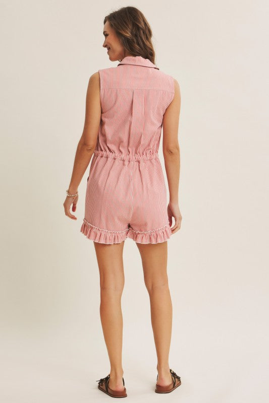 Coral Red Striped Romper